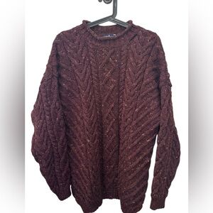 Vintage Lands' End Women's M (10/12) Oversized Wool Cable Knit Sweater Burgundy